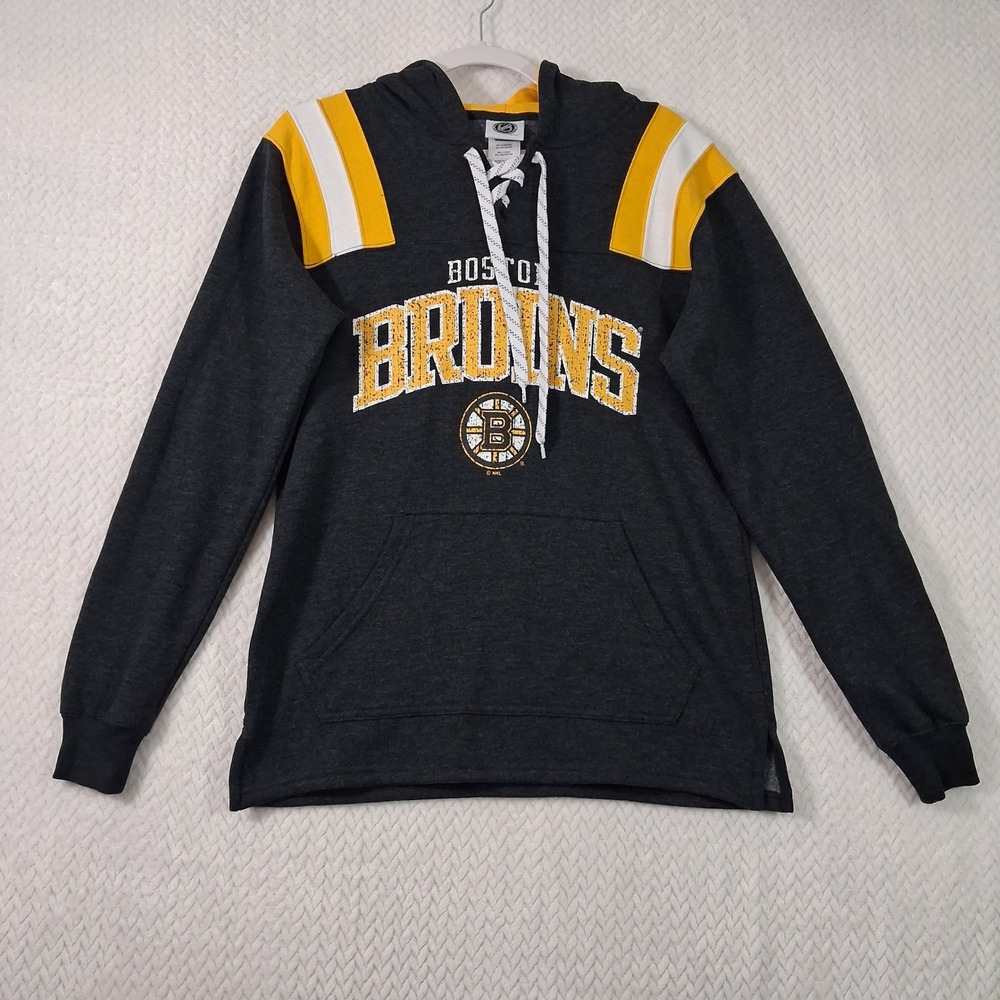NHL Boston Bruins Hoodie Mens Small Charcoal Gray Lace Up.